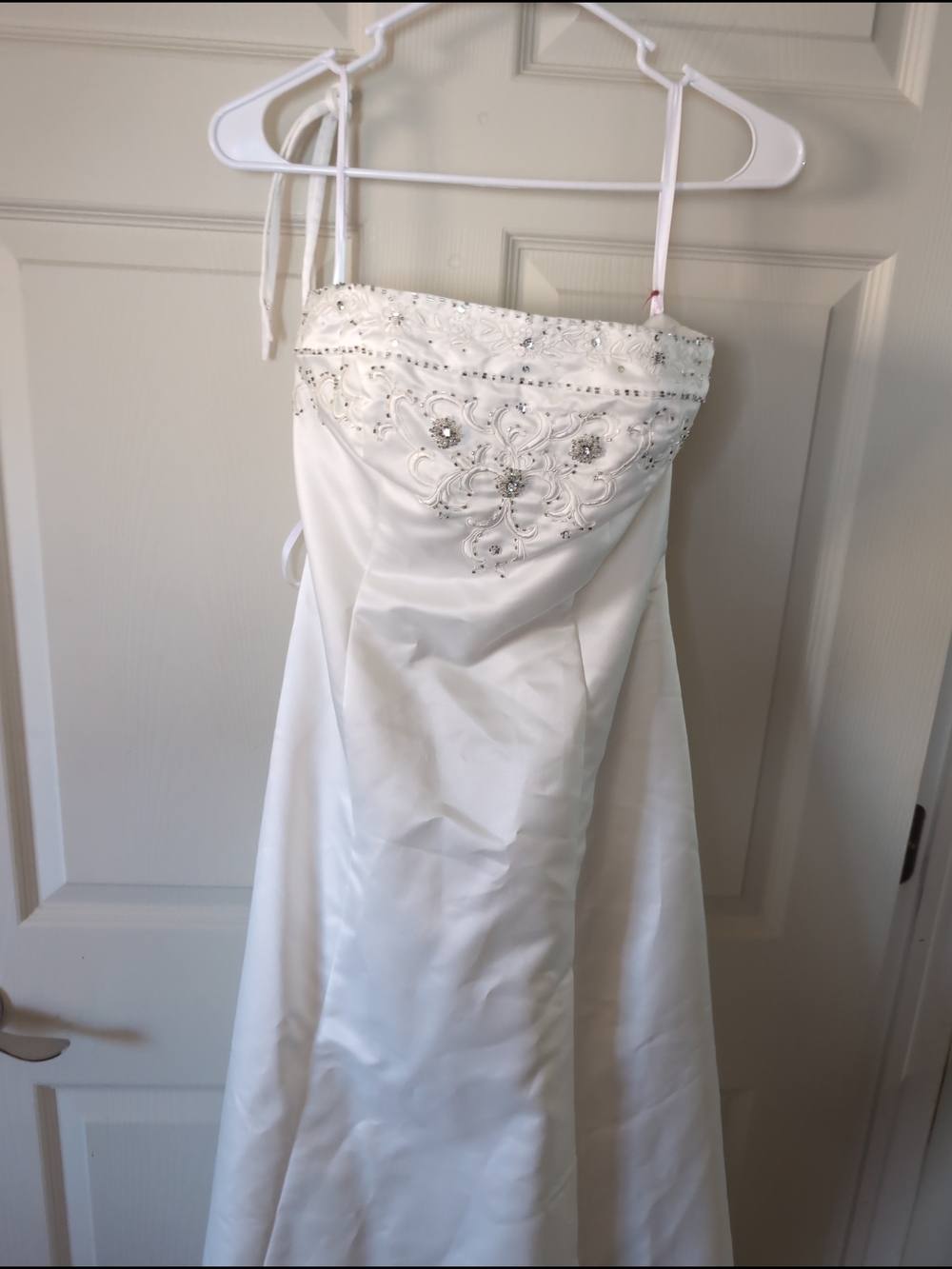 David's Bridal White Strapless Beaded Wedding Dress